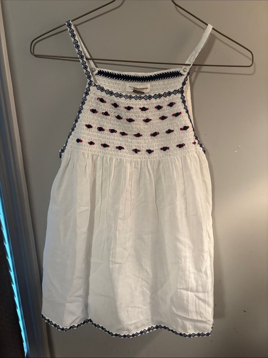 Pilcro Tops - Pilcro White Halter Top with Navy Trim and Red Accents